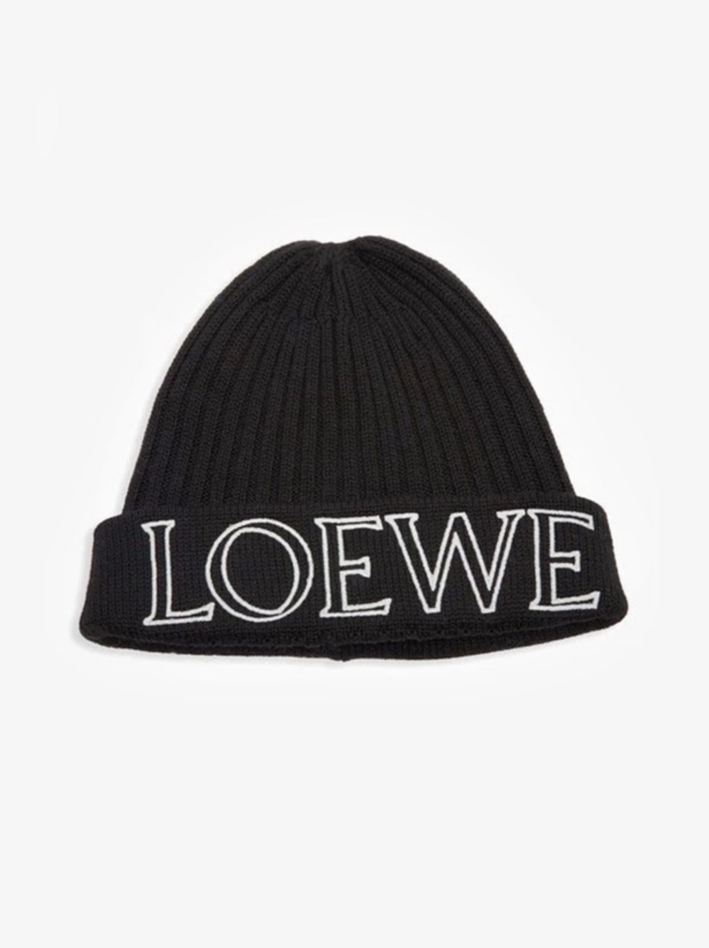 Loewe Logo-Embroidered Ribbed Wool Beanie Black